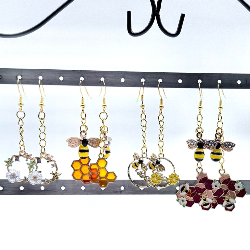 Bee and Honeycomb Dangle Earrings 4 Styles. Choose one!